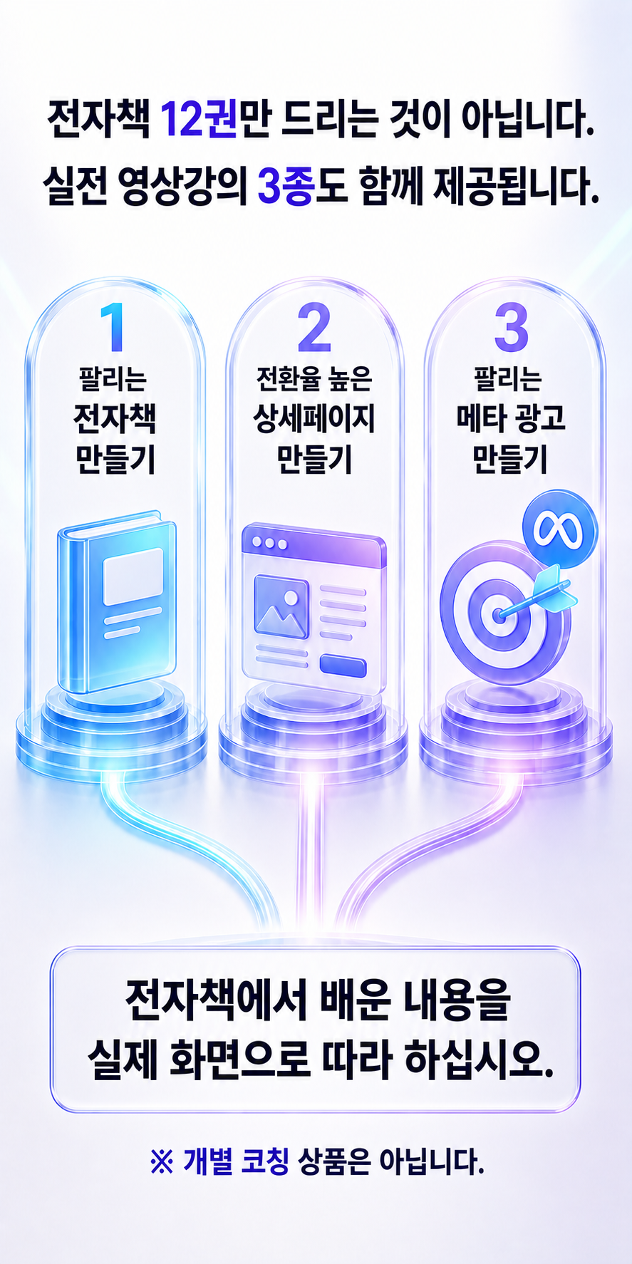 팔리는 전자책, 전환율 높은 상세페이지, 팔리는 메타 광고 만들기 영상강의 3종